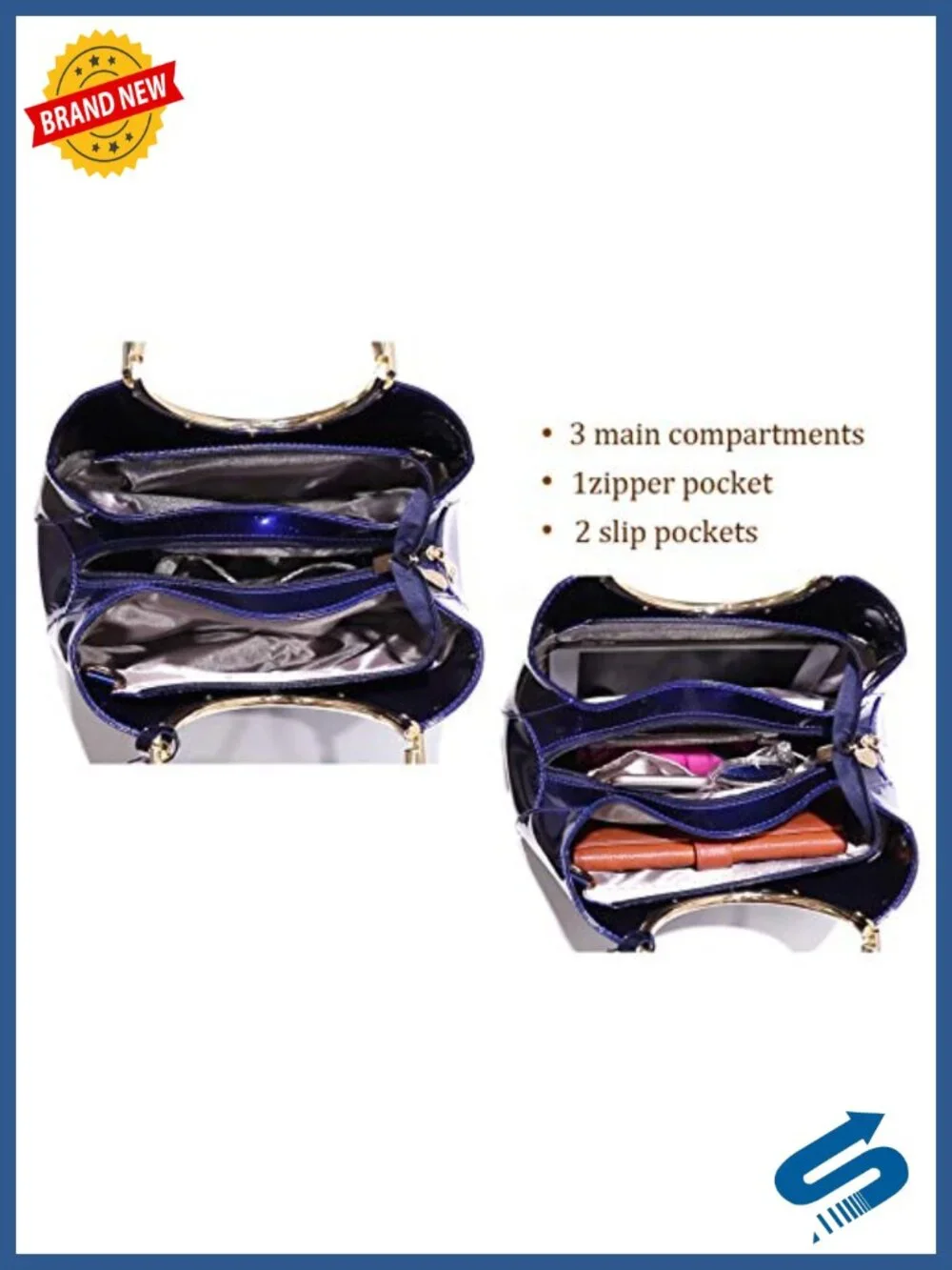 PU Patent Leather Satchel Handbag with Removable Strap
